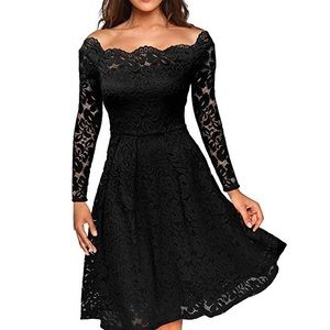 Floral Lace Boatneck Cocktail Swing Dress